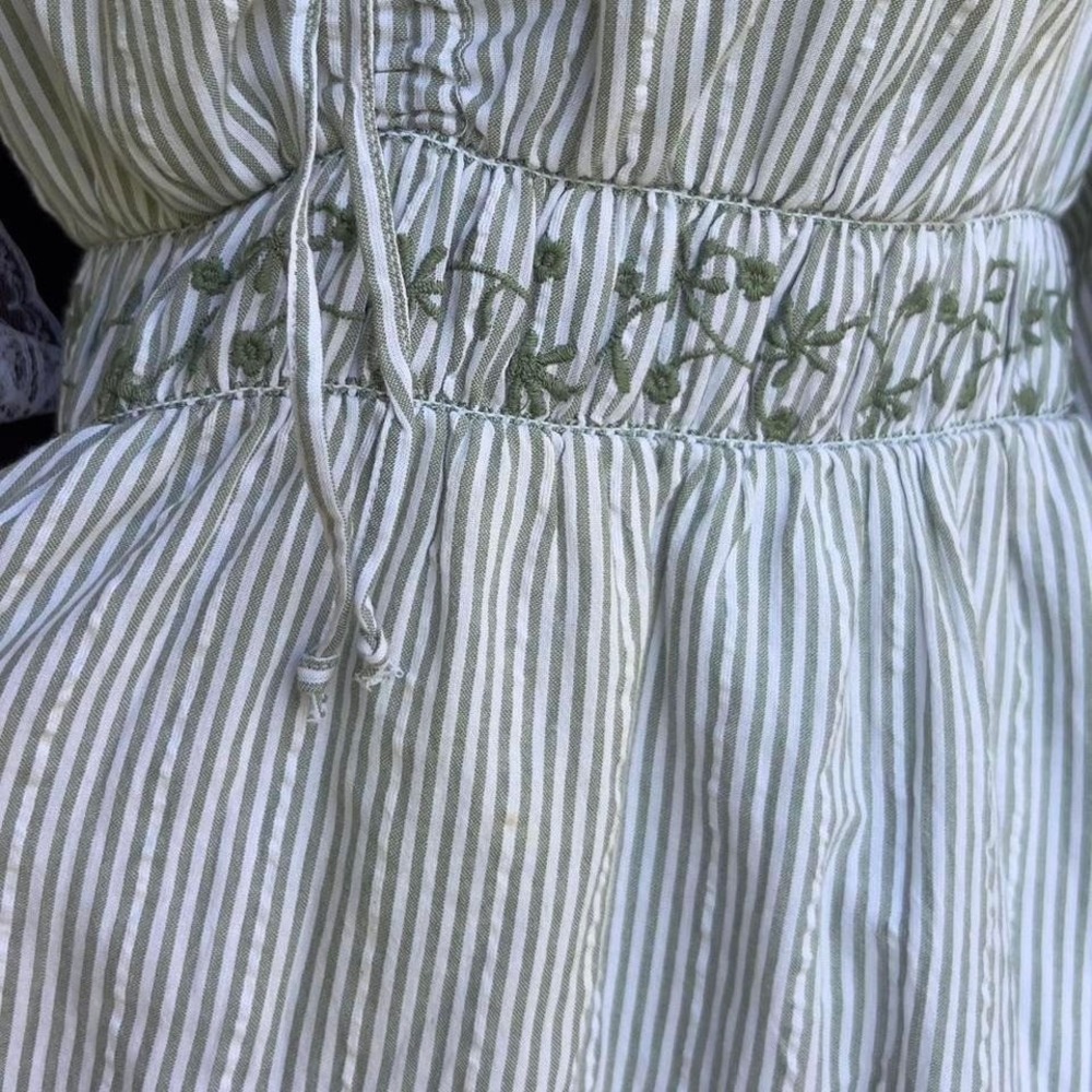 American Eagle Green Striped Long Sleeve Mini Dress Boho Cottagecore Sz Medium - Picture 7 of 8